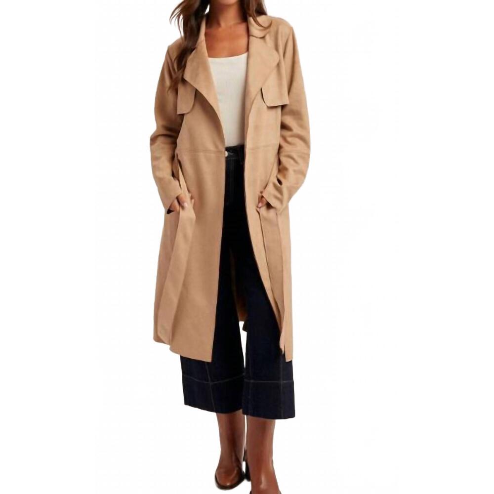 NEW MYSTREE microsuede belted trench coat in beige